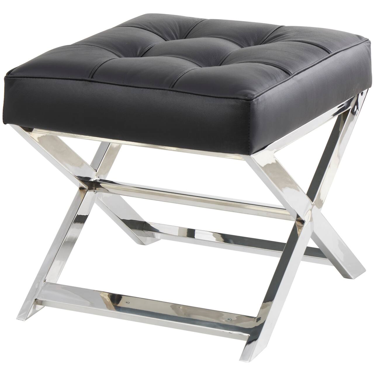 19" Leather Stool with Stainless Steel Supports